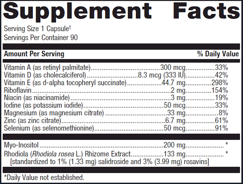 Supplement facts label with detailed nutritional information on a white background