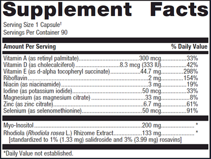 Supplement facts label with detailed nutritional information on a white background