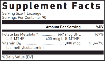 Supplement facts label for a lozenge product with nutritional information.