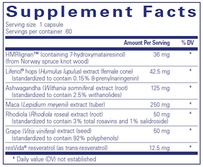 Supplement facts label with various health products listed on a white background