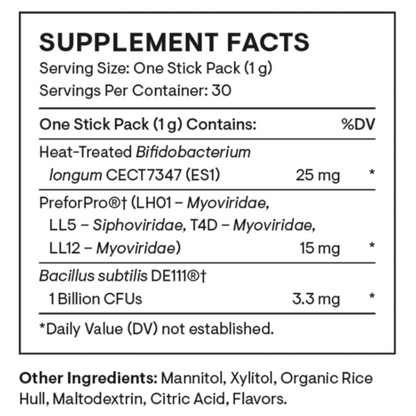 Supplement facts label with detailed nutritional information on a white background