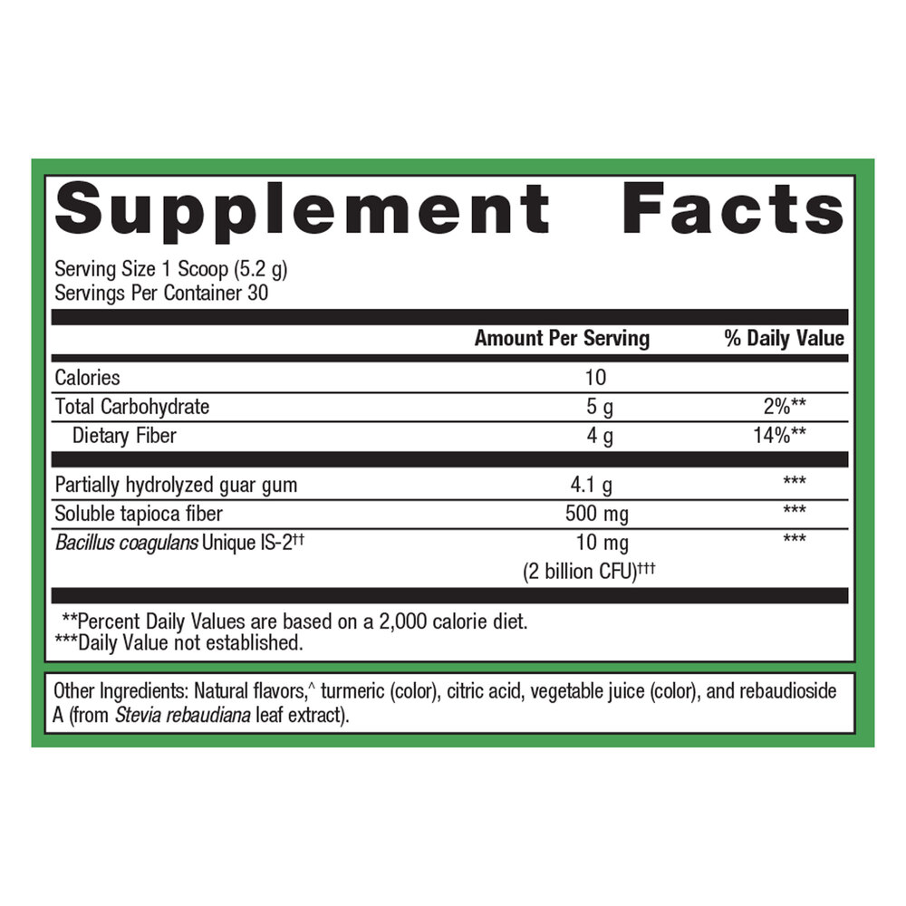Supplement facts for Metagenics Ultraflora, Fiber, prebiotc and probiotic powder