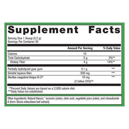 Supplement facts for Metagenics Ultraflora, Fiber, prebiotc and probiotic powder