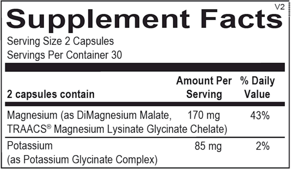 Supplement facts label with magnesium and potassium information on a white background
