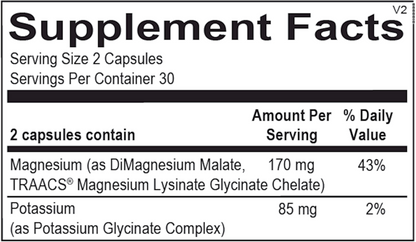 Supplement facts label with magnesium and potassium information on a white background