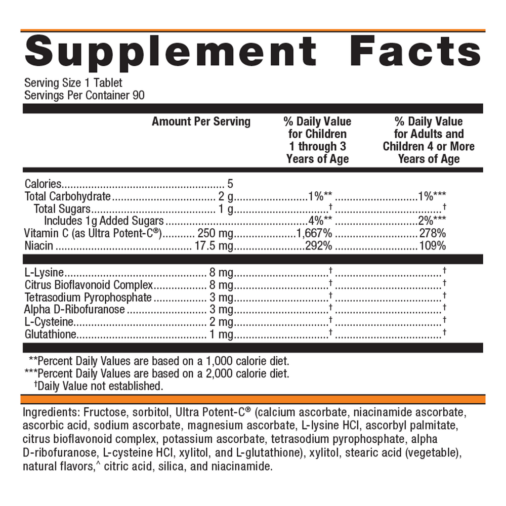 Supplement facts for Metagenics Ultra Potent-C® Vitamin C Chewable
