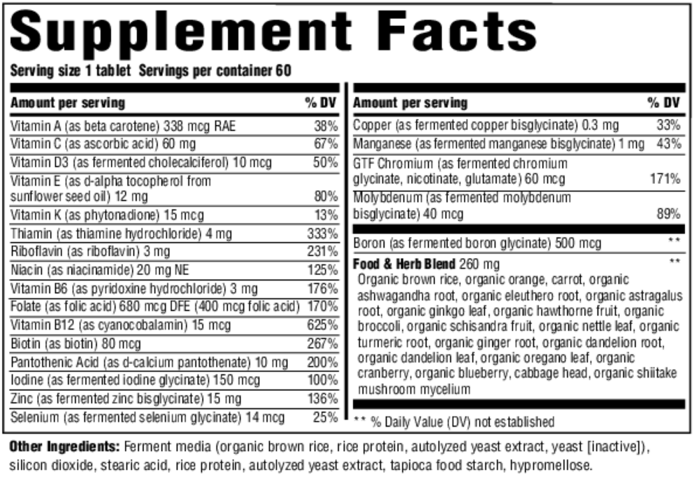 Supplement facts label