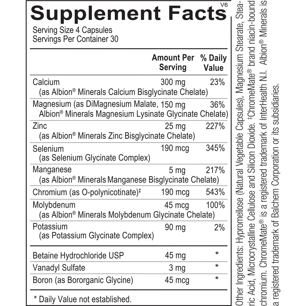 Supplement facts label with detailed nutritional information on a white background