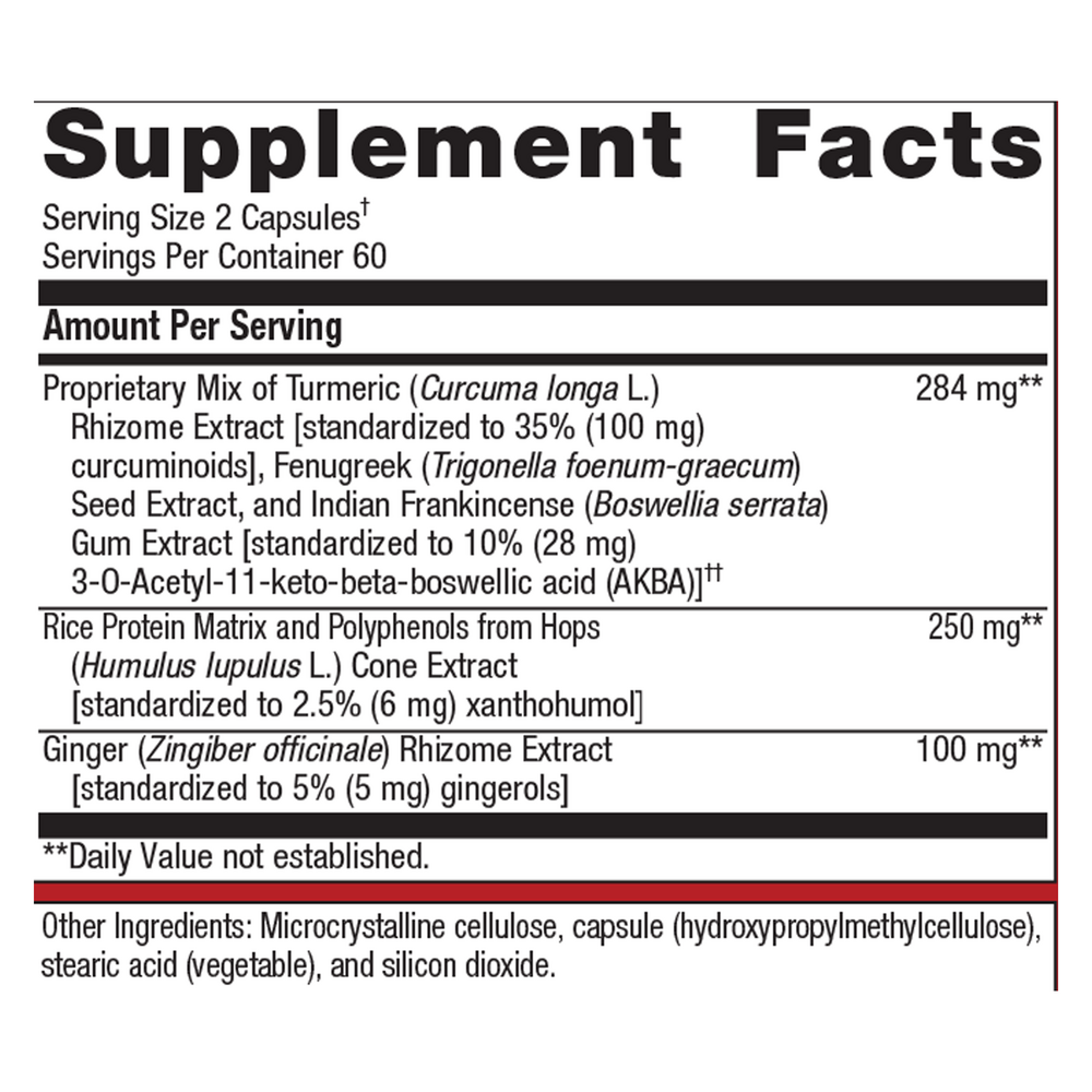 Supplement facts label with detailed ingredient list on a white background