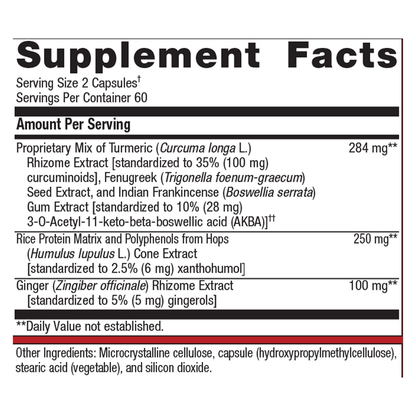 Supplement facts label with detailed ingredient list on a white background