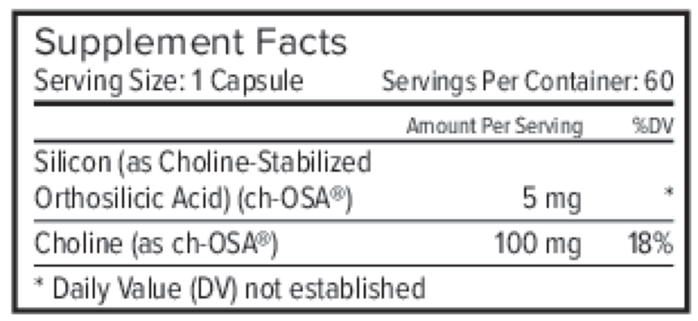 Supplement facts label with ch-OSA and Choline on a white background