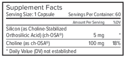 Supplement facts label with ch-OSA and Choline on a white background