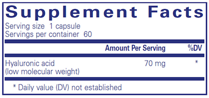 Supplement facts label for a capsule with hyaluronic acid content.