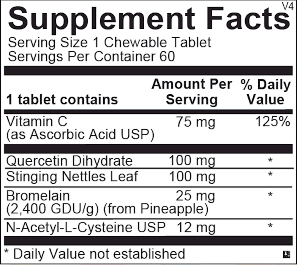 Supplement facts label with vitamins and minerals listed