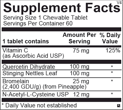 Supplement facts label with vitamins and minerals listed