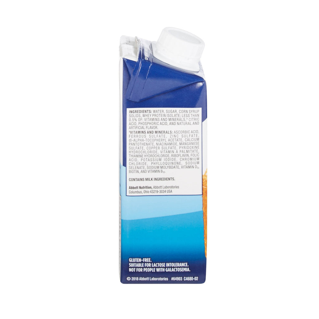 Blue juice box with white cap on a white background