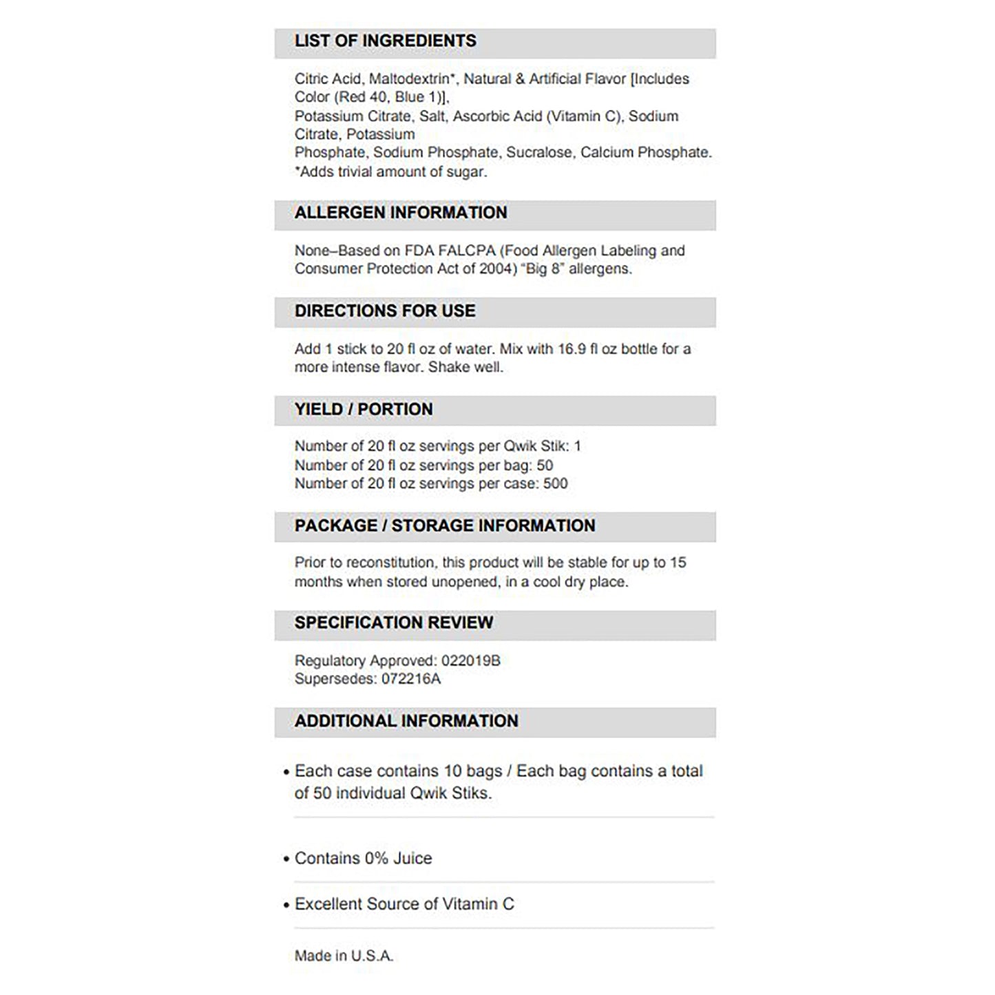 Oral Electrolyte Solution Sqwincher® Quik Stik® Zero Grape Flavor 0.11 oz. Electrolyte (159060107)
