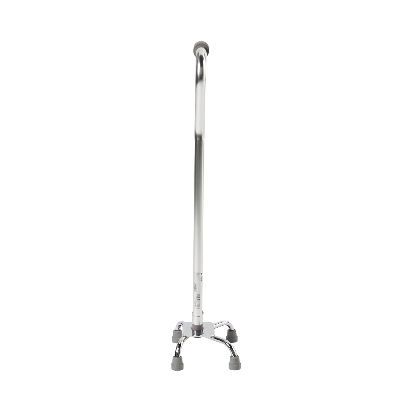 A picture of a steel quad cane. 