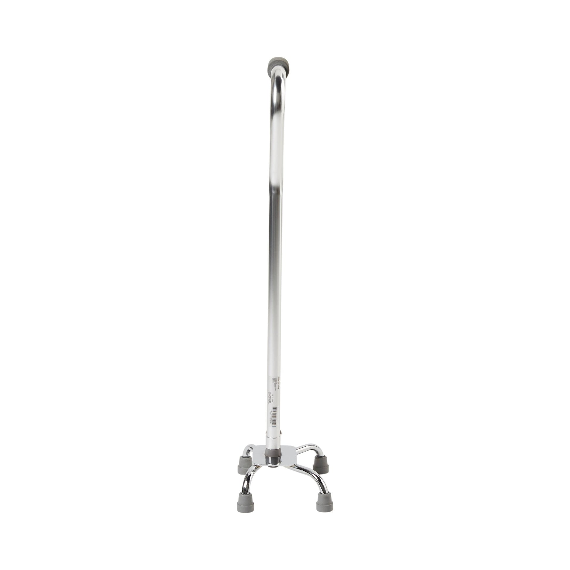 A picture of a steel quad cane. 