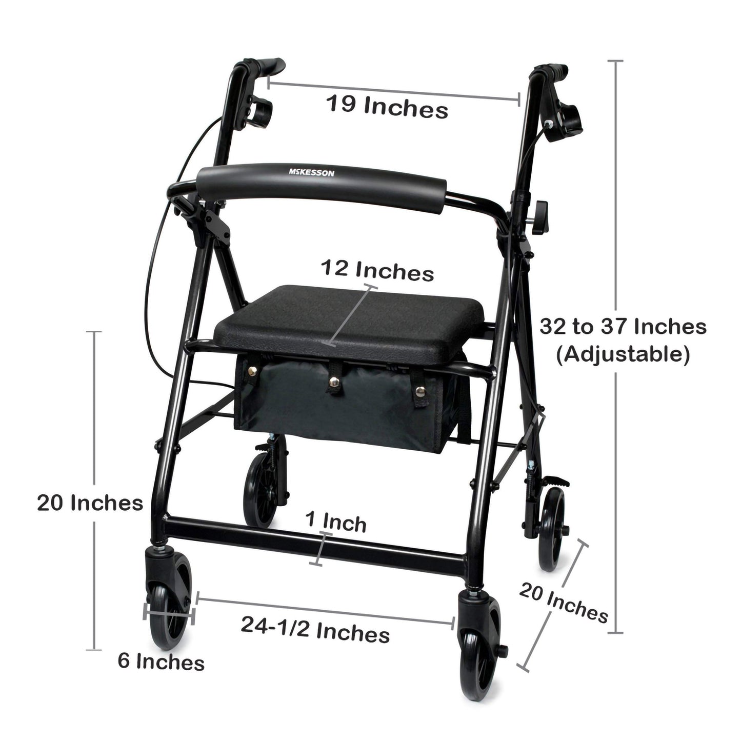 4 Wheel Rollator McKesson Black Adjustable Height / Folding Aluminum Frame (146-R726BK)