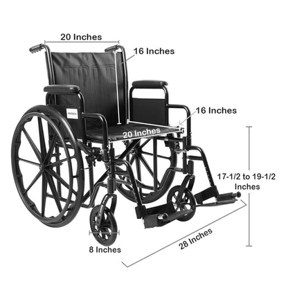 Wheelchair McKesson Dual Axle Desk Length Arm Swing-Away Footrest Black Upholstery 20 Inch Seat Width 350 lbs. Weight Capacity (146-SSP220DDA-SF)