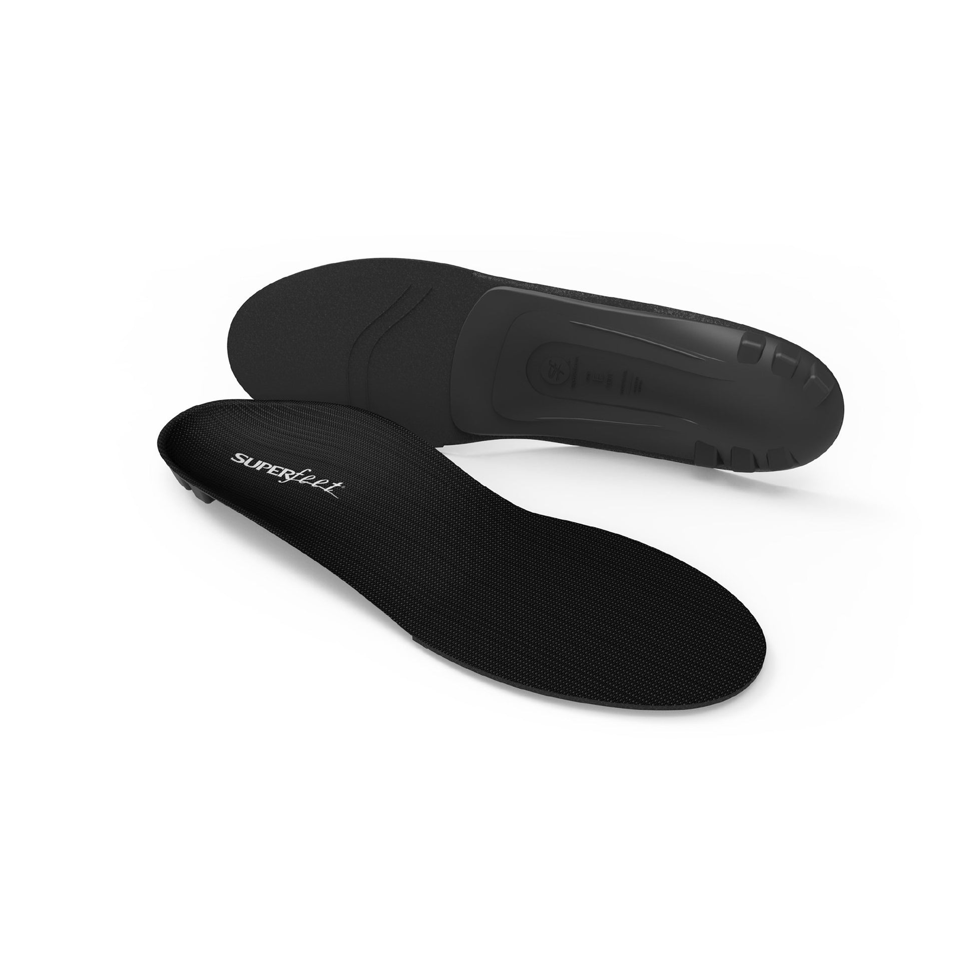 Superfeet Black insoles showing the product and its features