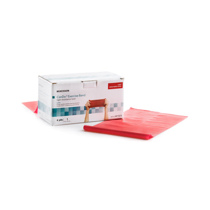 Red exercise band with a white box labeled 'Mikesson' on a white background
