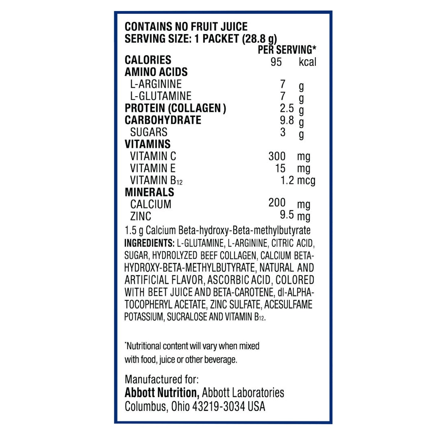 A picture of supplement facts and ingredients.