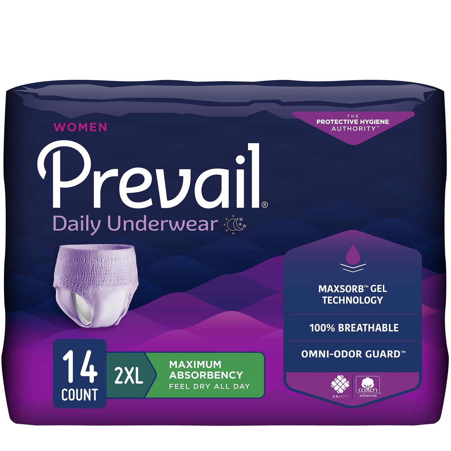 Package of Prevail women's daily underwear on a white background