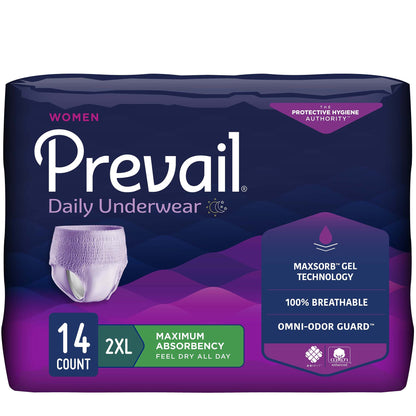 Package of Prevail women's daily underwear on a white background