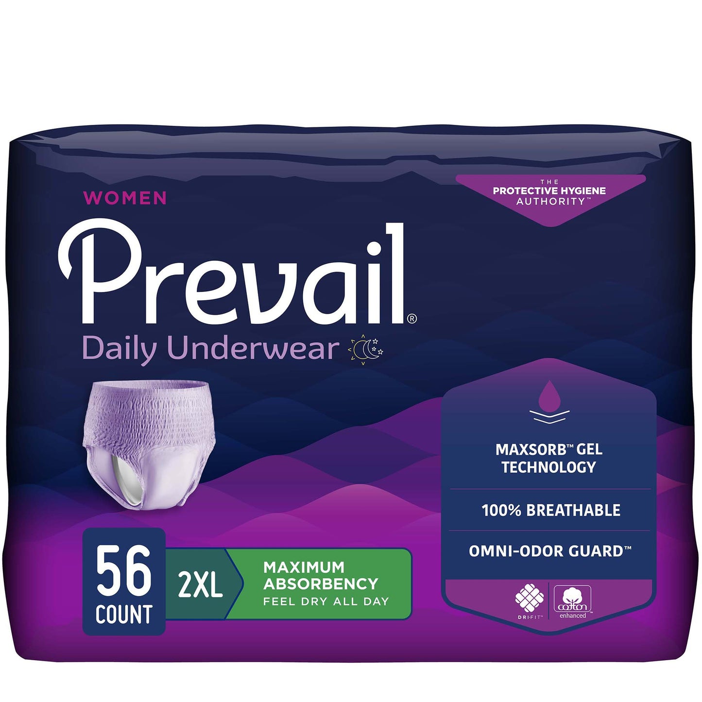 Package of Prevail women's daily underwear on a white background