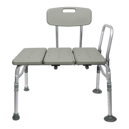 Gray adjustable bath seat with backrest on a white background