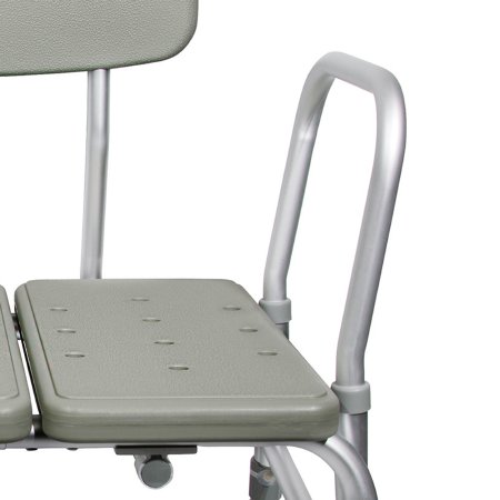 Gray adjustable chair with a footrest on a white background