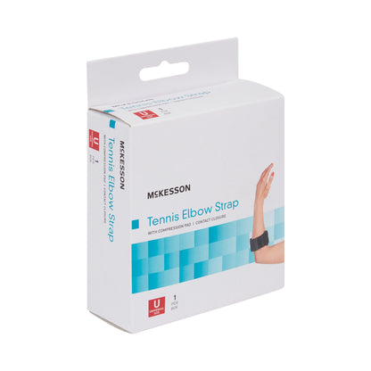 Elbow Support Strap McKesson One Size Fits Most Hook and Loop with D Ring Tennis / Golf    Left or Right Elbow Up to 18 Inch Circum Blk (155-BH-194)