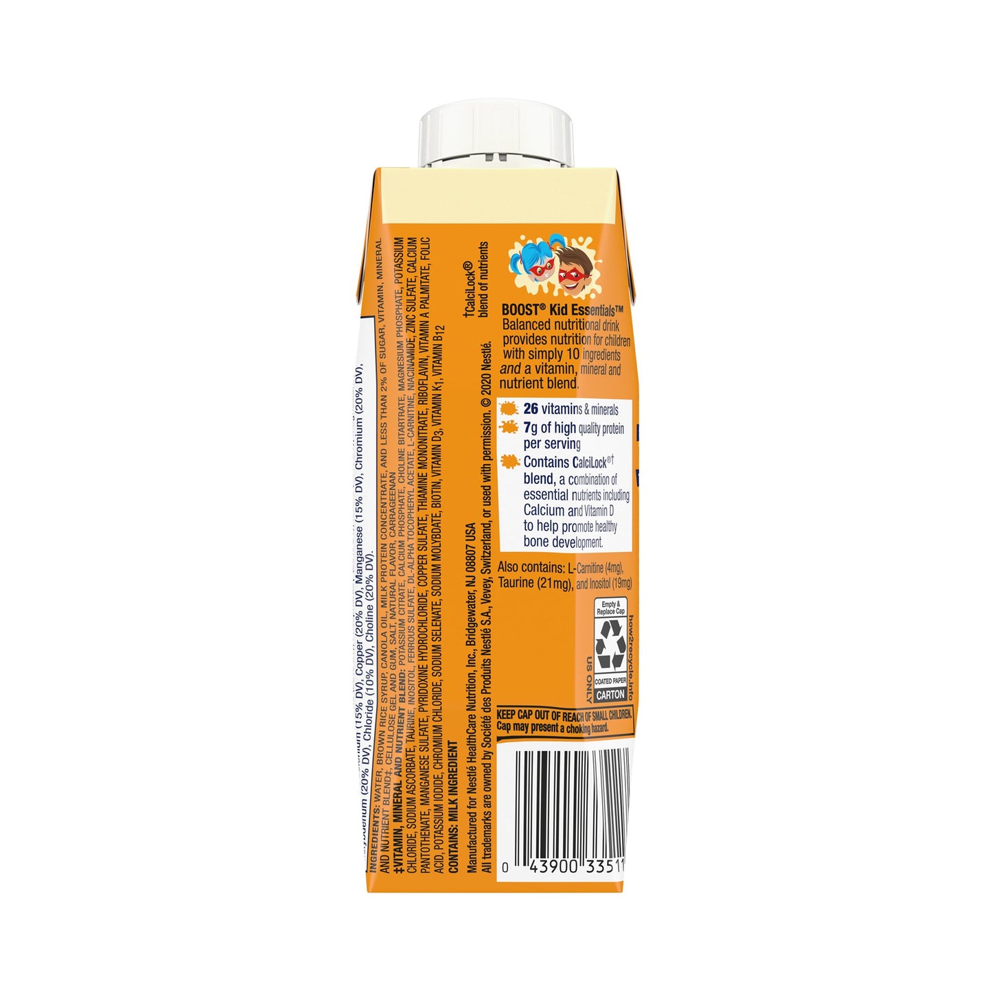 Carton of Boost Kid Essentials on a white background