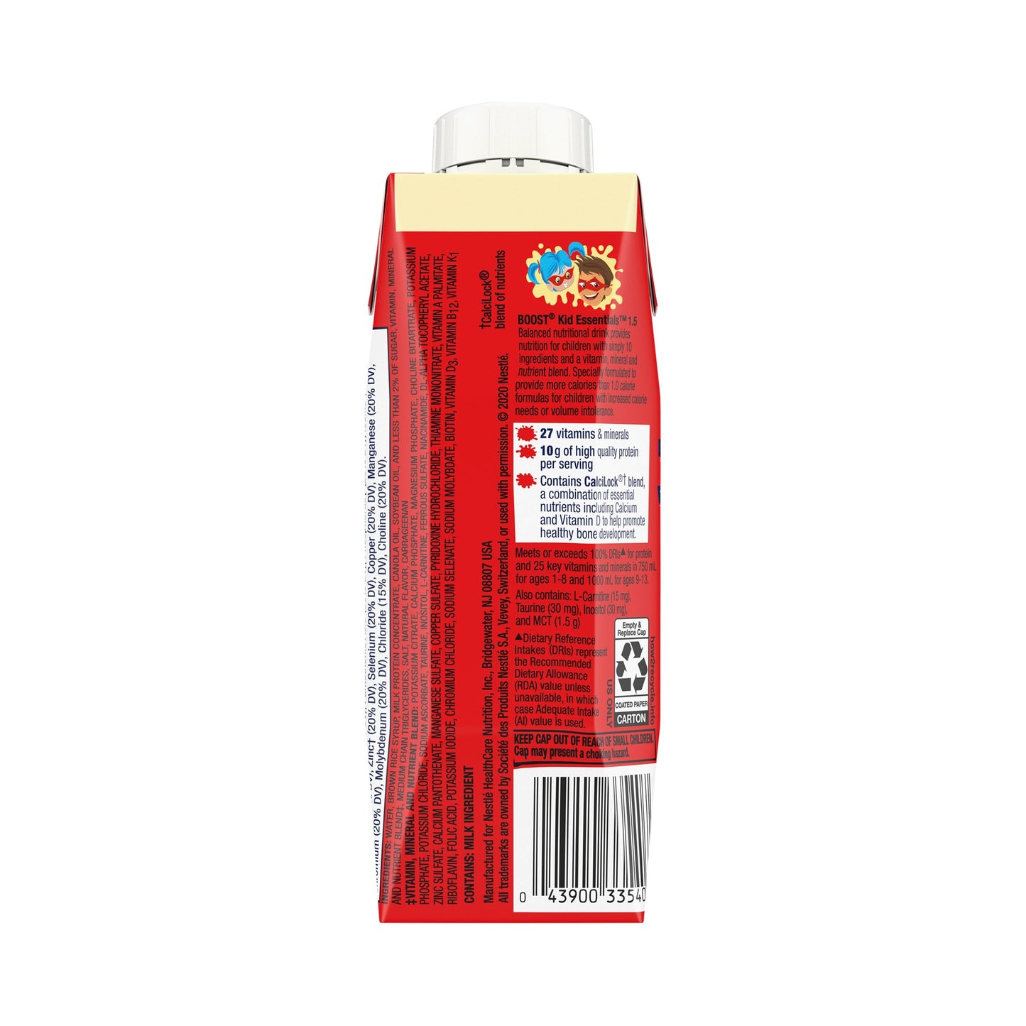 Red juice box with white cap on a white background