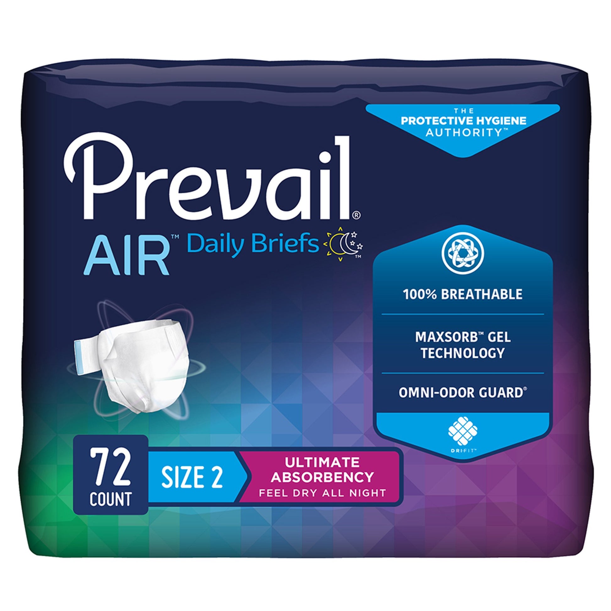 Package of Prevail Air daily briefs with features highlighted on a white background