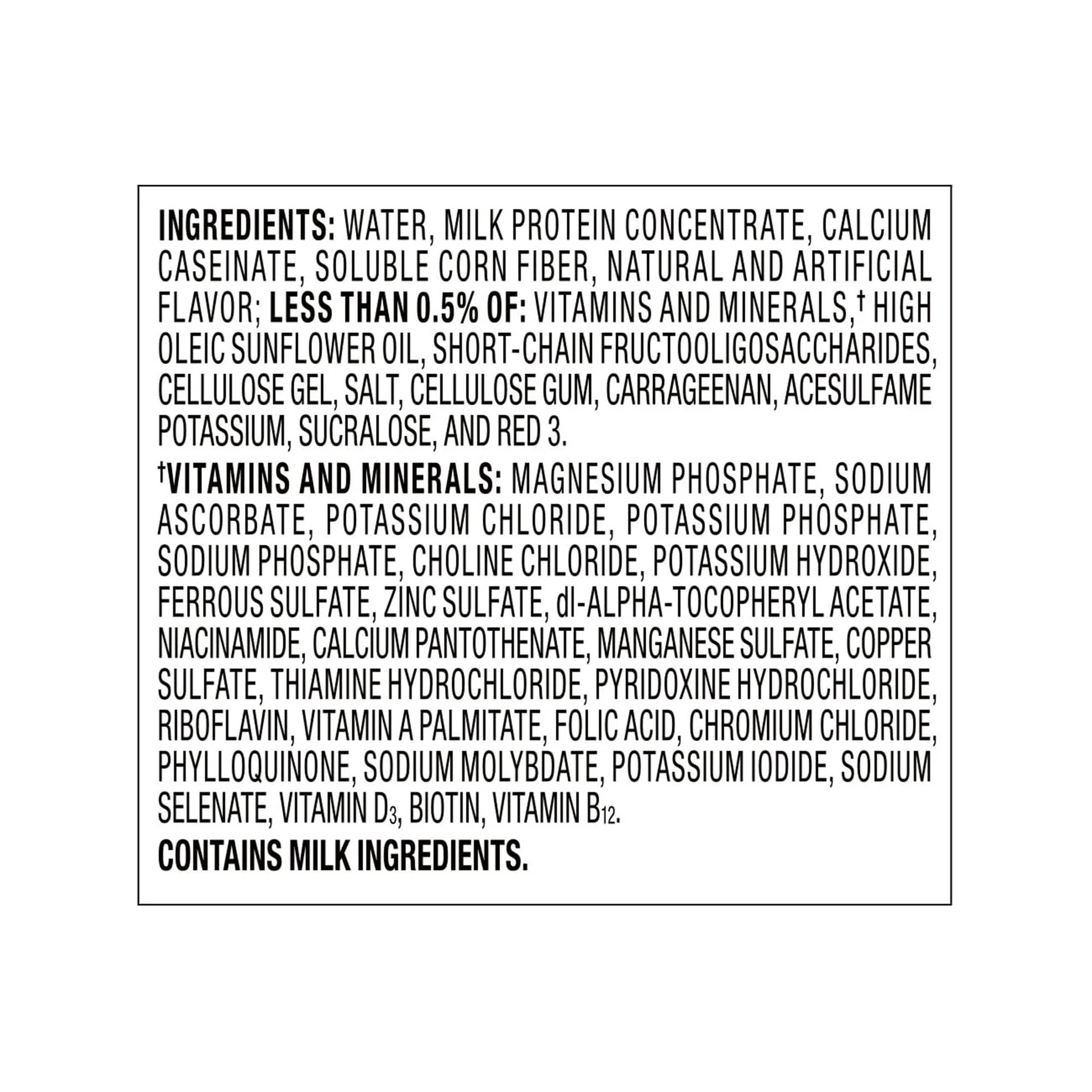 List of ingredients and vitamins/minerals on a white background