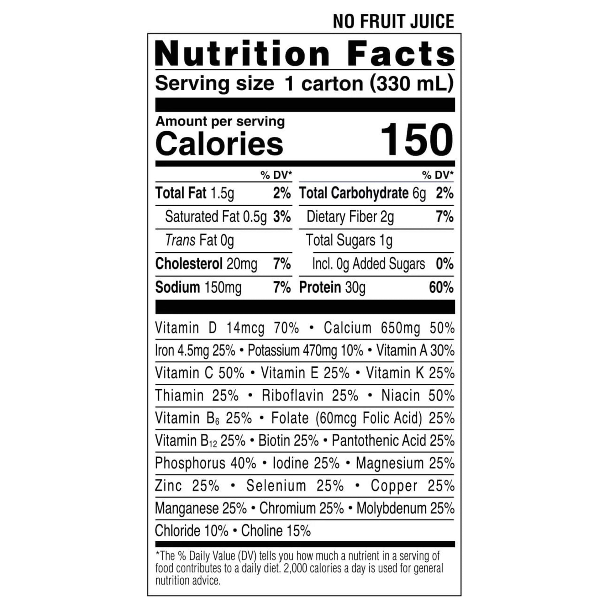 Nutrition facts label for a product with detailed calorie and nutrient information.