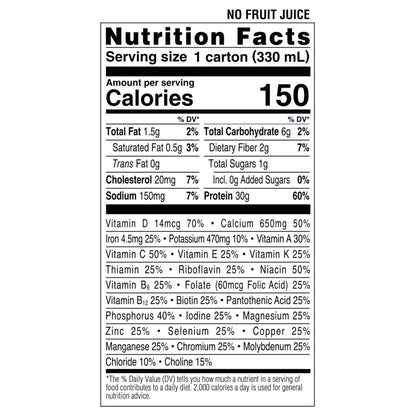 Nutrition facts label for a product with detailed calorie and nutrient information.
