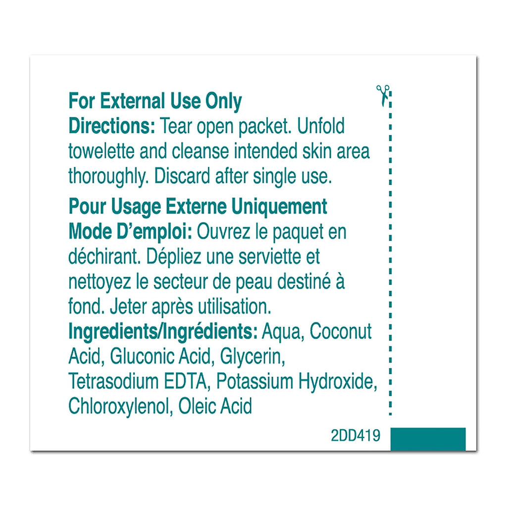 Instructions and ingredients list for a skin cleansing product on a white background