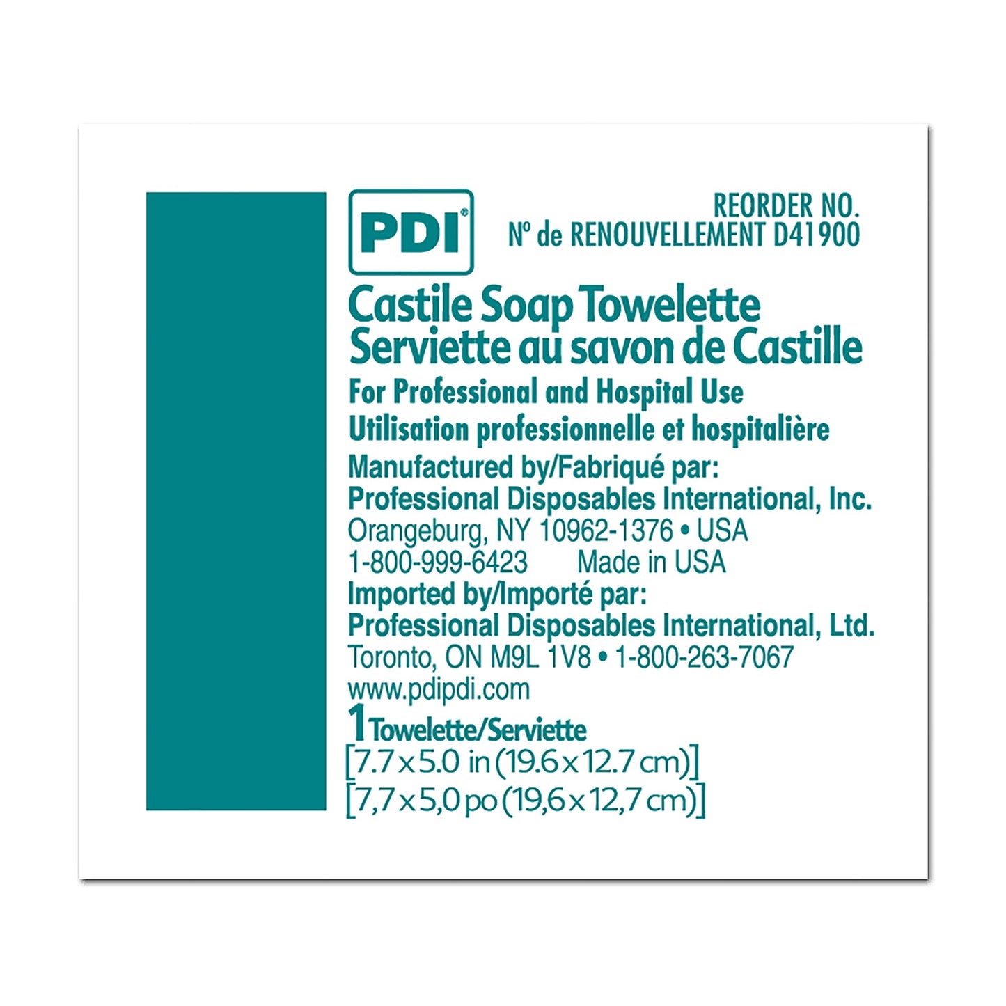 PDI Castile Soap Towelette label on a white background