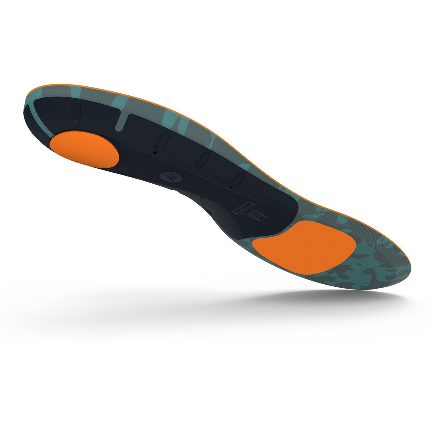  RUN Max insoles showing the insole itself with a color scheme of black, blue, and orange, along with product details