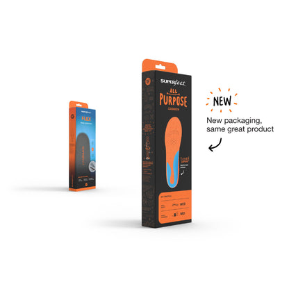 A picture of the box for the Insole Superfeet® FLEX Full Length Foam / Nylon-Black / Blue / Orange