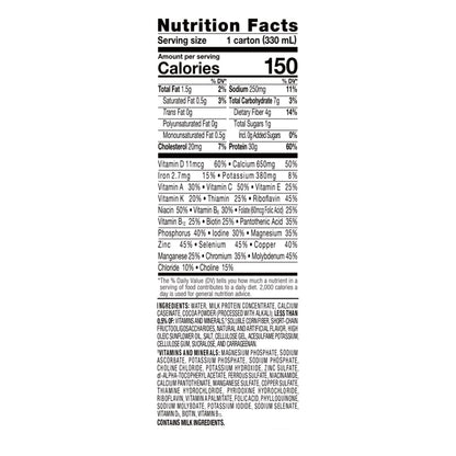 Nutrition facts label for a carton of milk on a white background