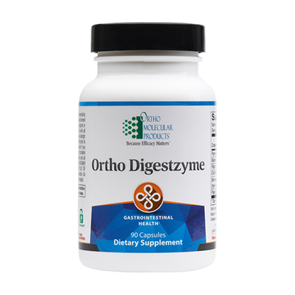 A bottle of Ortho Digestzyme dietary supplement by Ortho Molecular Products.