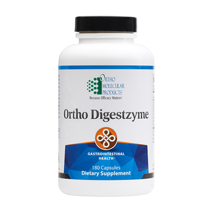 A bottle of Ortho Digestzyme dietary supplement by Ortho Molecular Products.