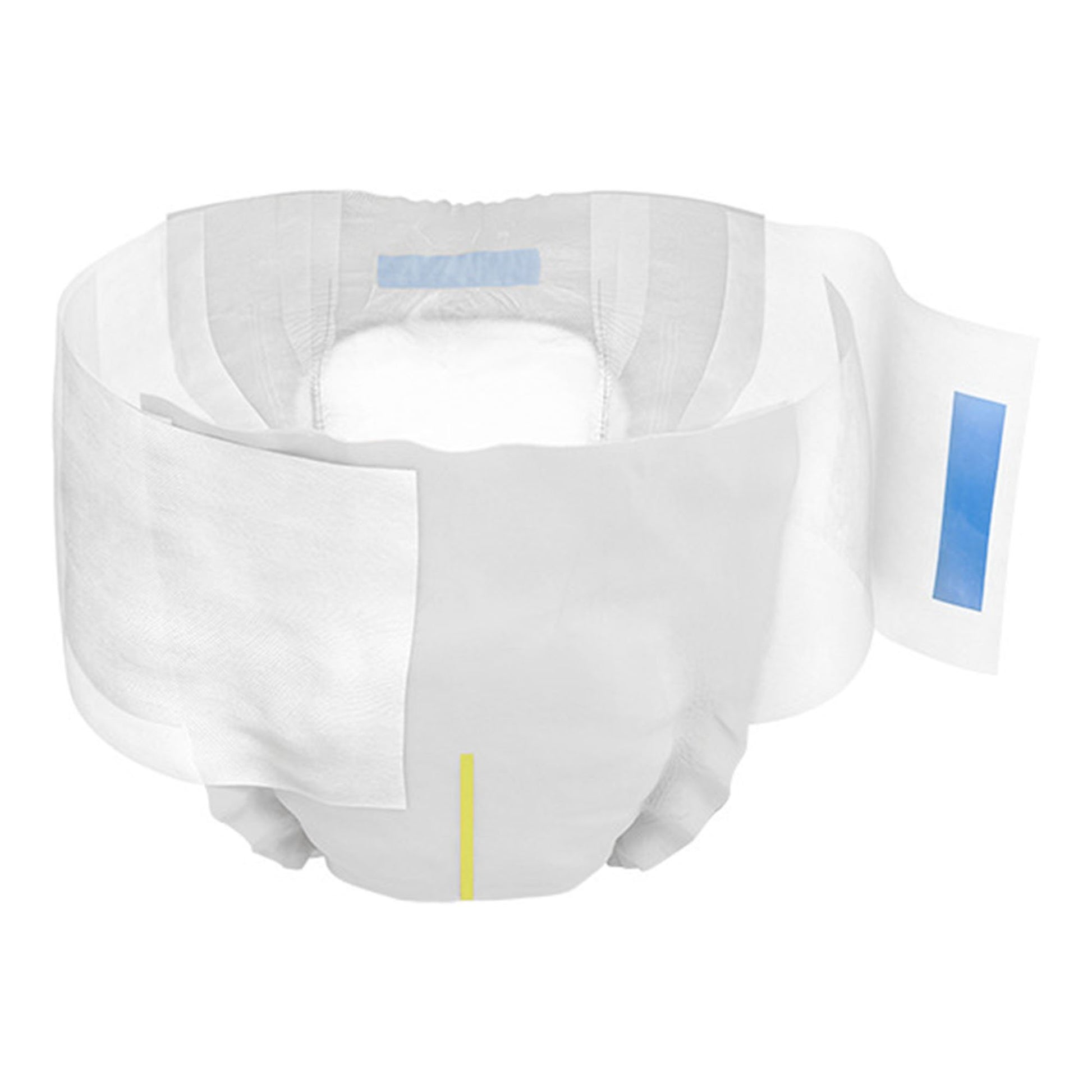 White diaper with blue labels on a white background