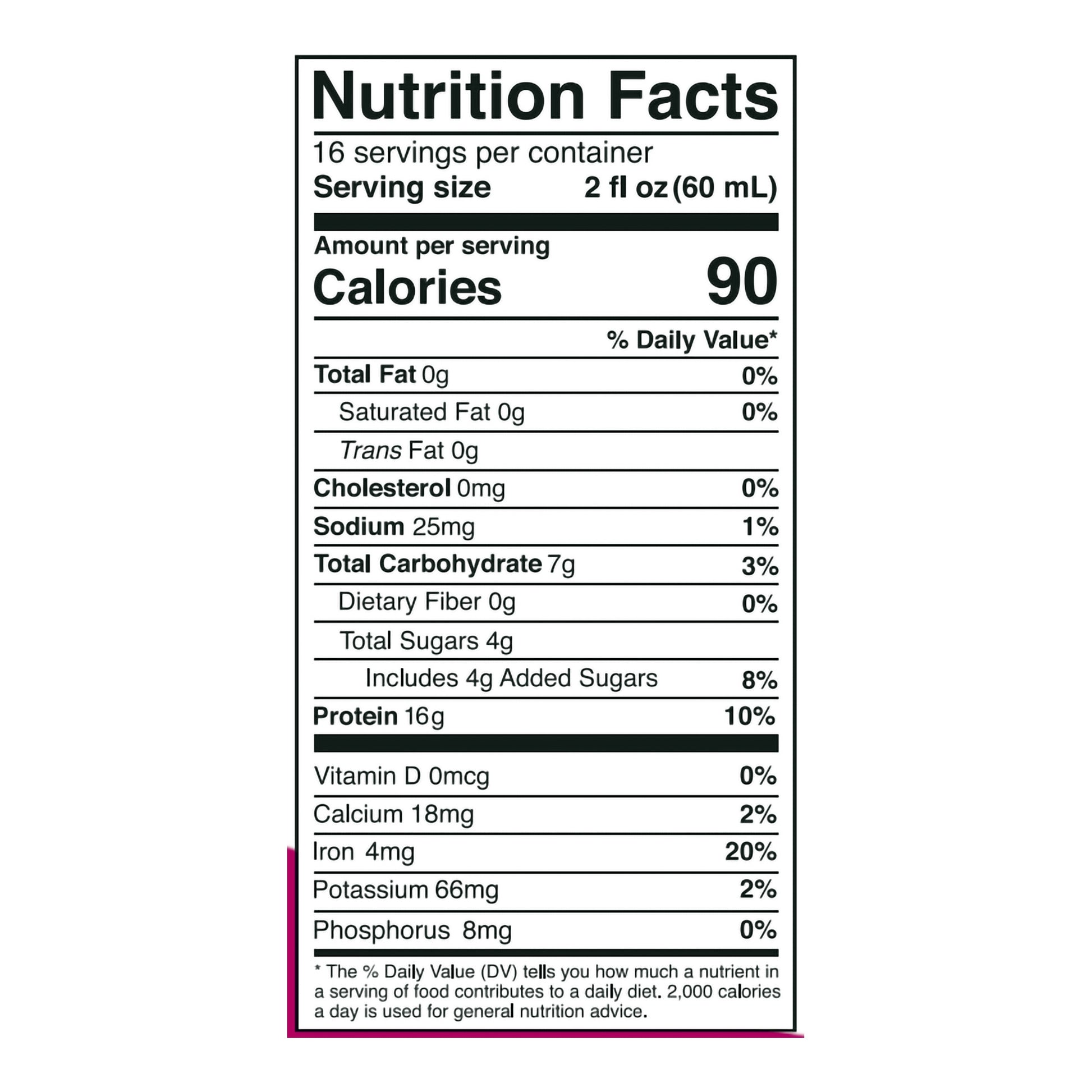 Nutrition facts label for a product with detailed calorie and ingredient information.
