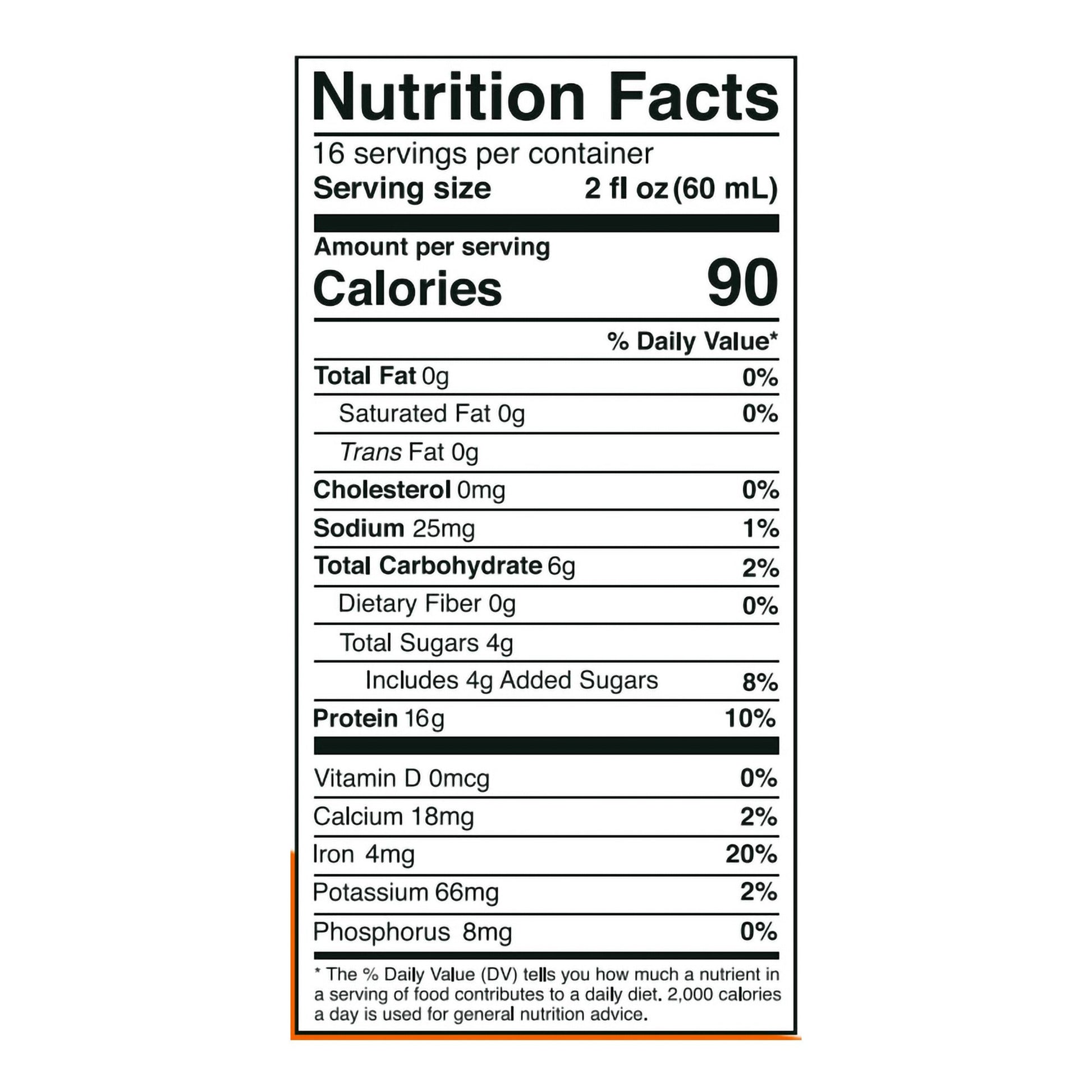 Nutrition facts label for a product with detailed calorie and ingredient information.